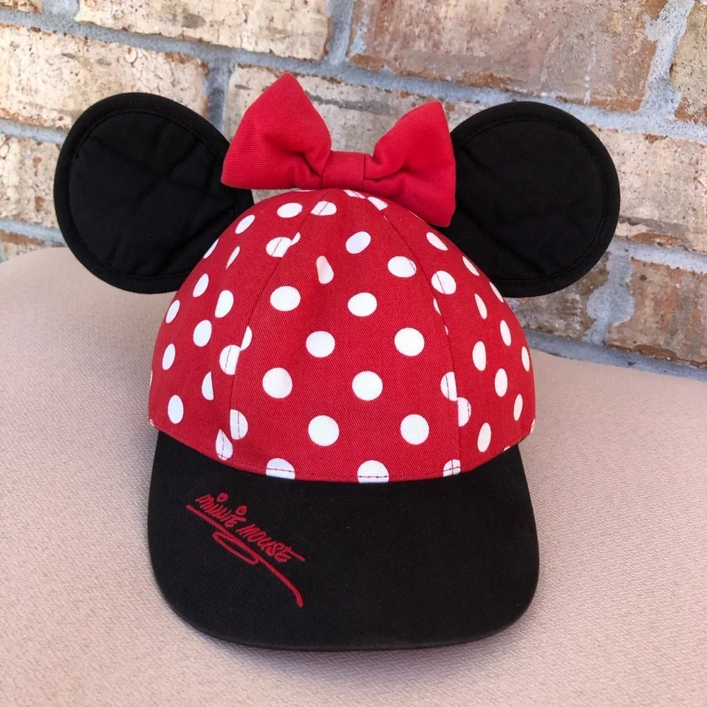 Walt Disney World Black Red Polka Dots‎ Autographed Minnie Mouse Ears Bow Hat